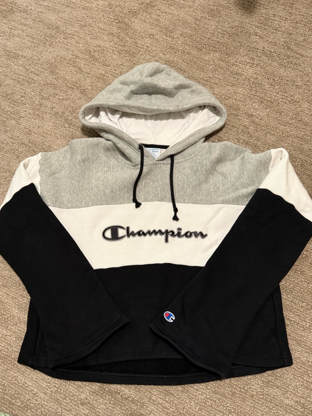 Vintage Woman’s Champion Colorblock Hoodie Jacket - Black/White/Gray